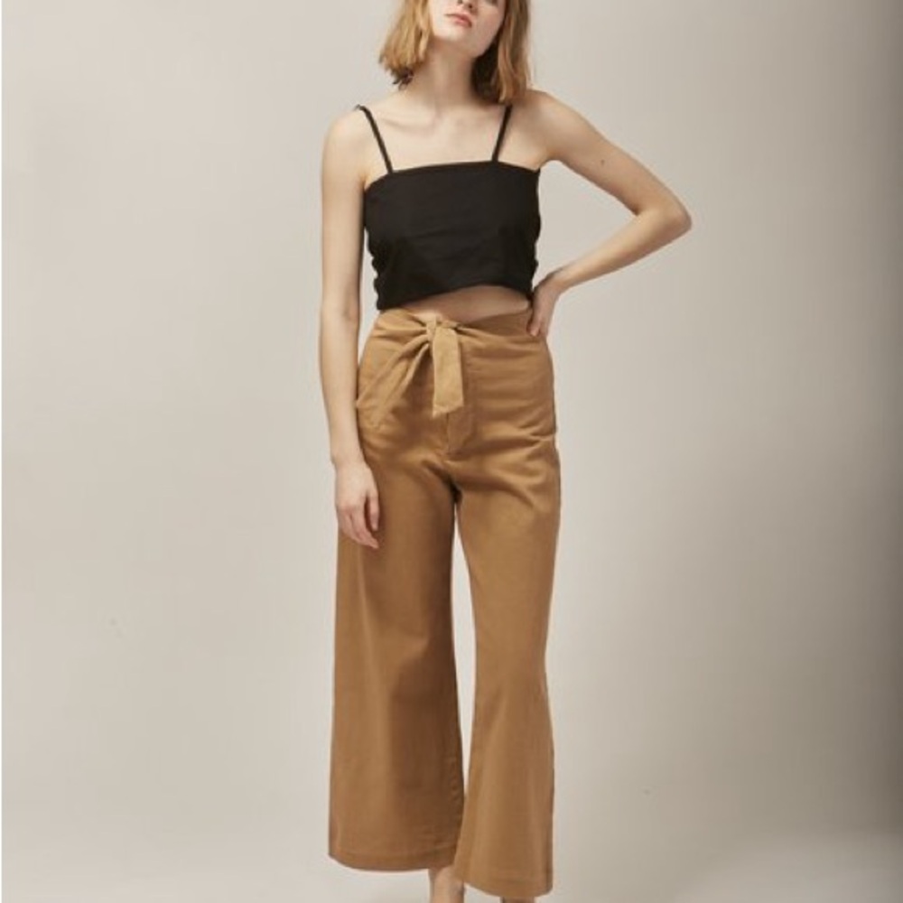 Michaela Greg cotton-linen twill tan pants size small